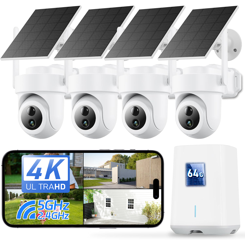 Home Security Outdoor Camera System - Système de caméra solaire 8MP 4K,