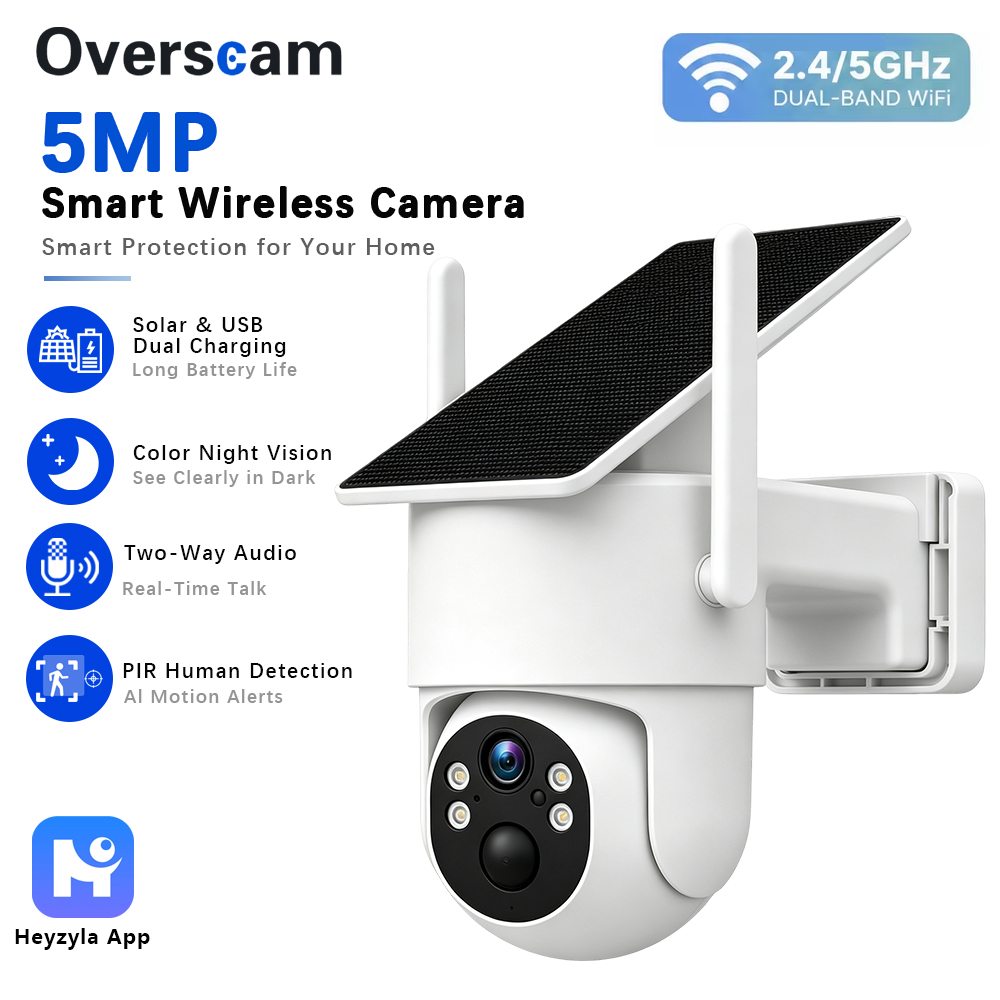 Home Security Outdoor Camera System - Caméra PTZ solaire 5MP pour surveillance